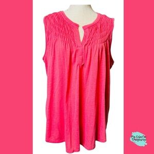 For The Republic Pink Smocked Sleeveless Blouse 1X